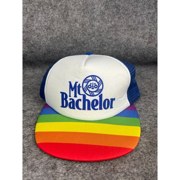 Mt Bachelor Trucker Hat Men's Adjustable Snapback Rainbow Oregon Snowboarding - Picture 1 of 4